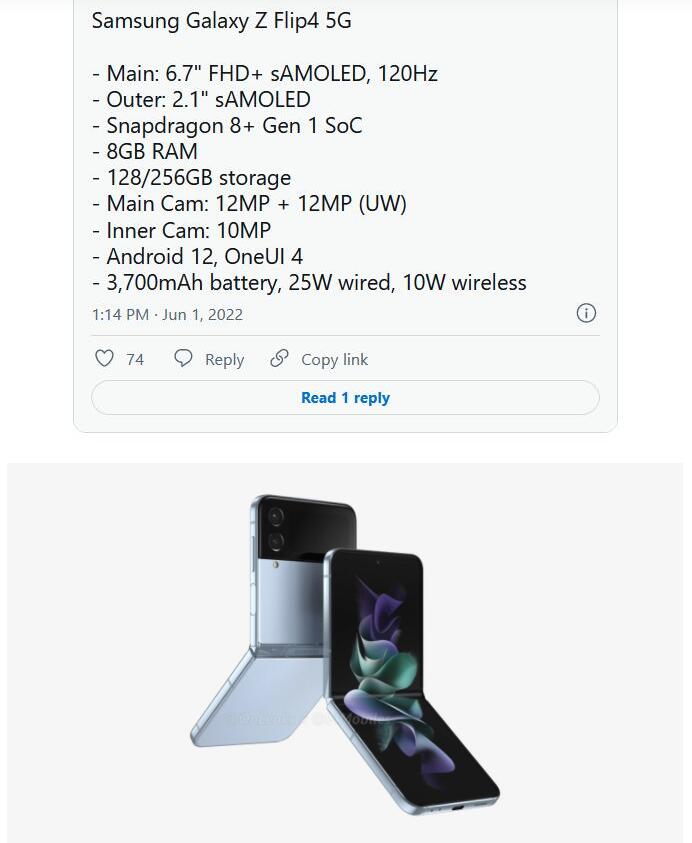 三星Galaxy ZFlip 4折叠屏手机的规格参数。
